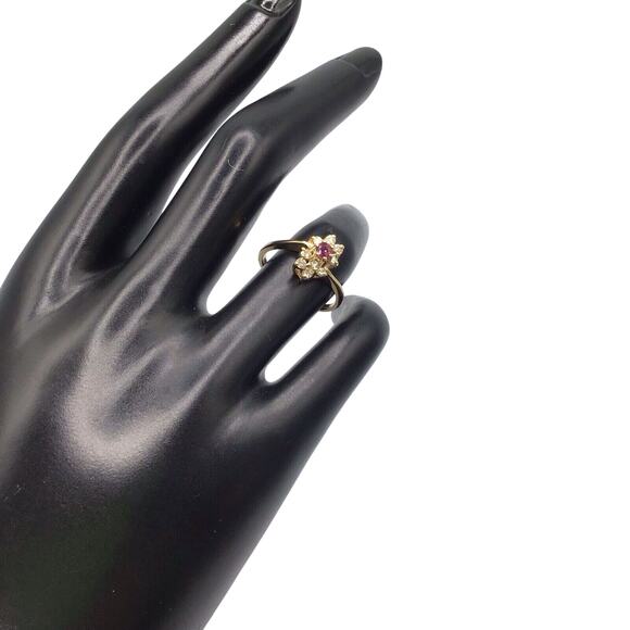 14K Yellow Gold Red Stone Diamond Cluster Ring Size 6.5 Fine Jewelry 2.5g - Picture 5 of 14